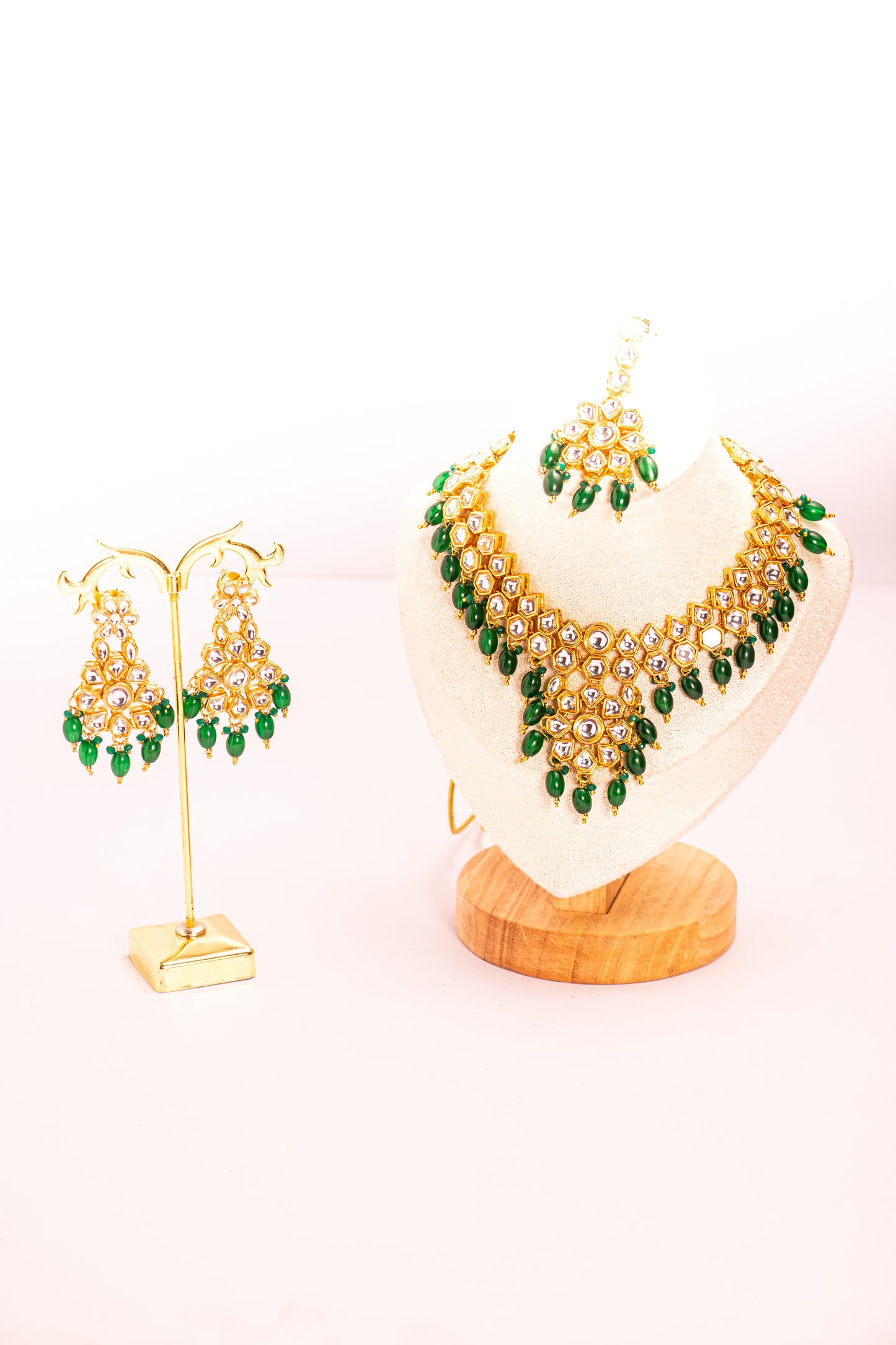 Jahan's Radiance Green Kundan Necklace Set