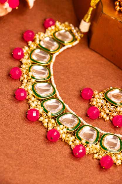 Noor Elegance Pink Kundan Necklace Set