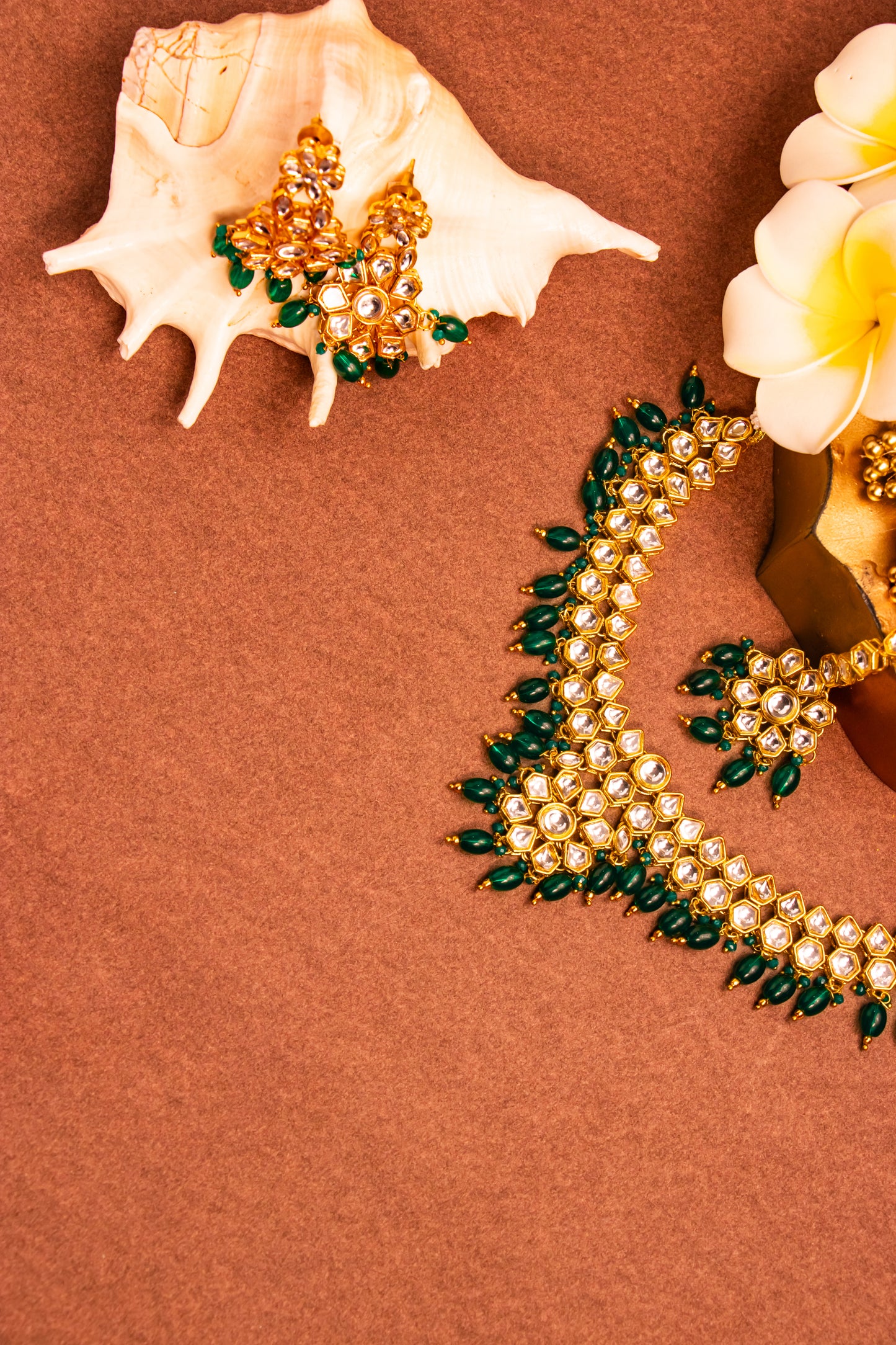 Jahan's Radiance Green Kundan Necklace Set