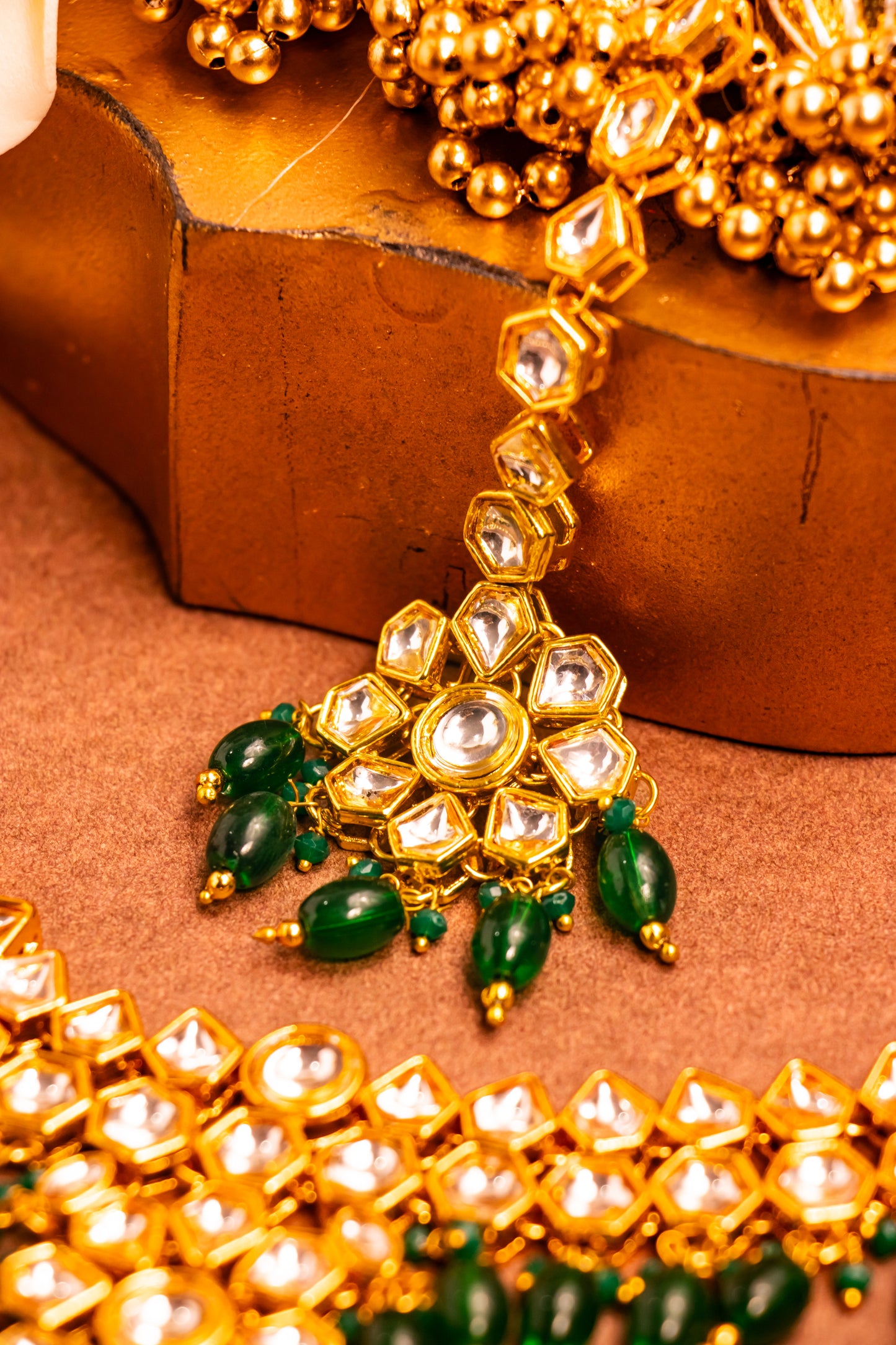 Jahan's Radiance Green Kundan Necklace Set