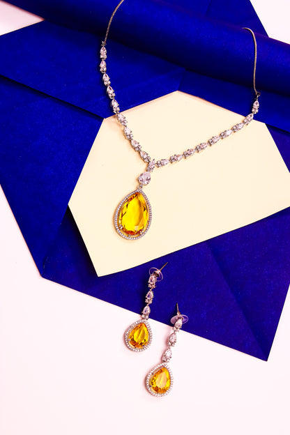Yellow Sapphire Crown Necklace Set