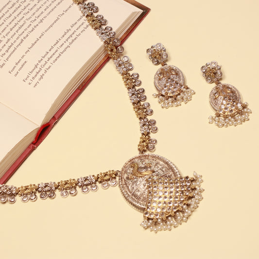 Peacock Charm Oxidized Necklace Set