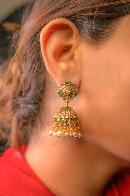 Gilded Green Padmavati Kundan Earrings