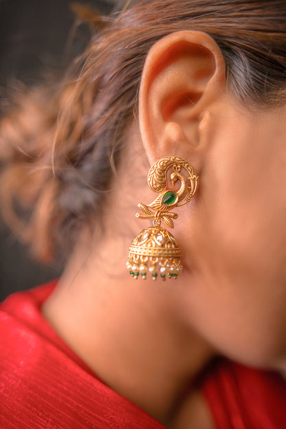 Peacock Padmavati Golden Earrings