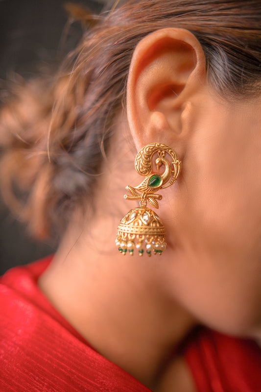 Peacock Padmavati Golden Earrings
