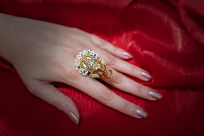Regal Charm Ganesha Polki Adustable Ring - ELYSIAN GODDESS