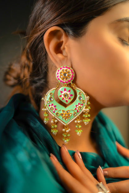Noor Starlit Elegance Green Kundan Earrings