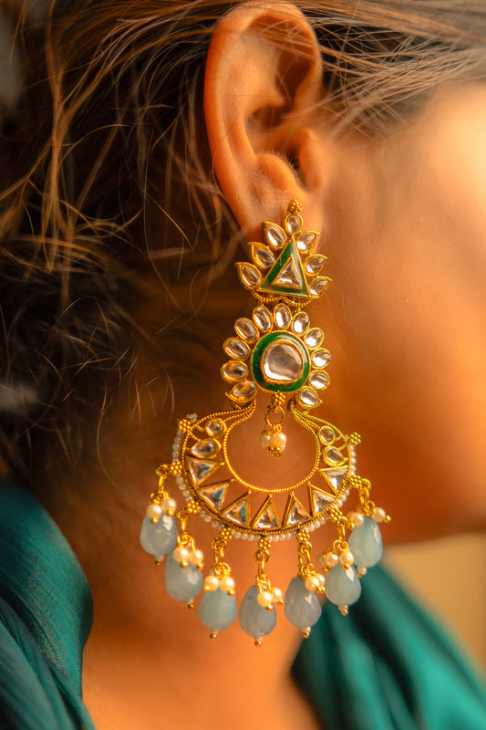 Noor Golden Mirage Blue Kundan Earrings