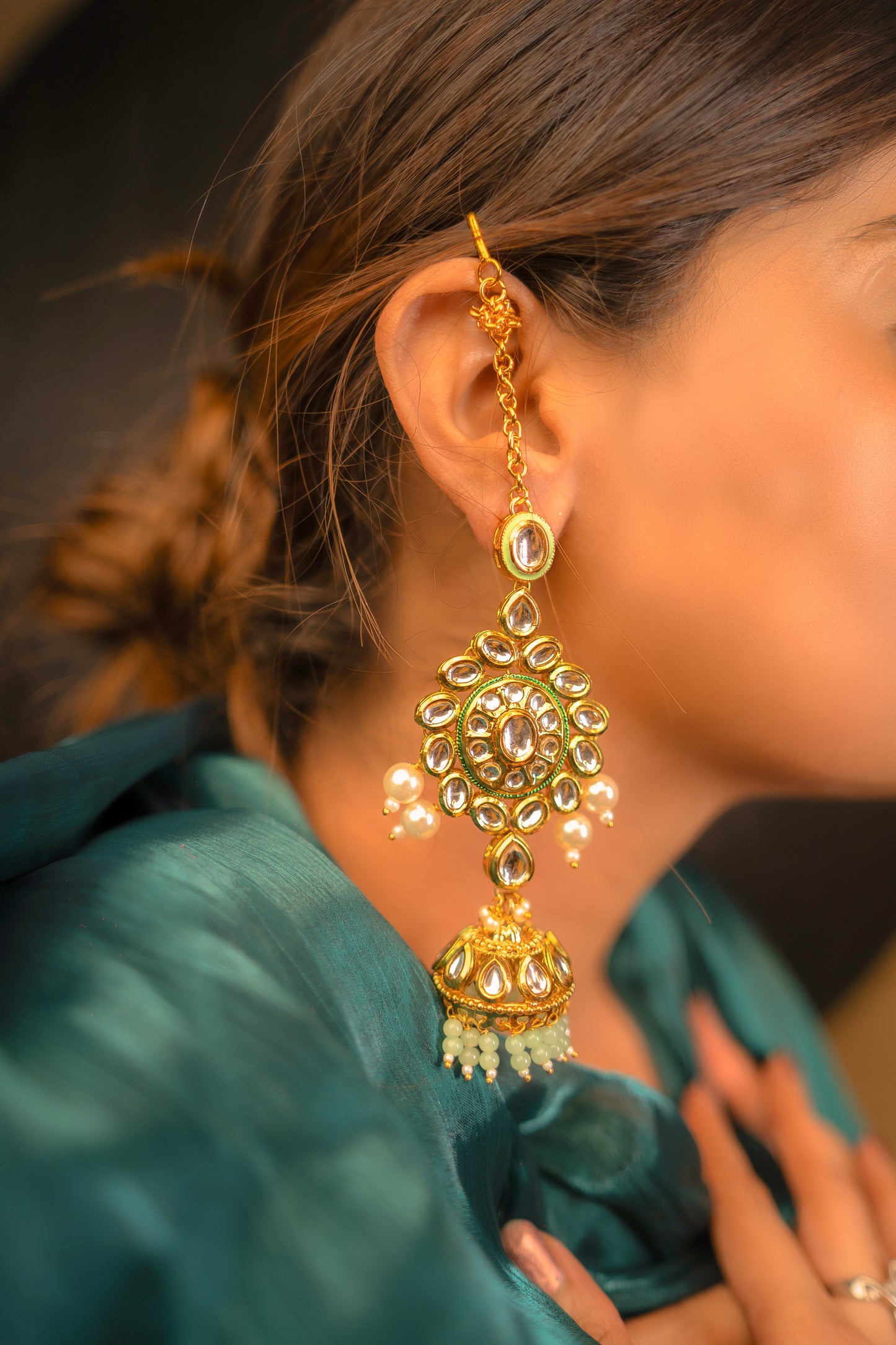 Noor Enchanted Aura Kundan Green Earrings