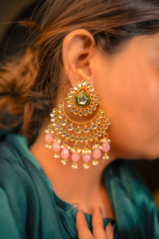 Noor Glimmering Petals Pink Kundan Earrings
