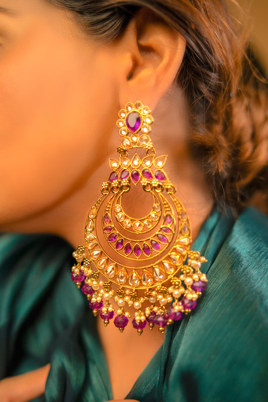 Noor Regal Light Kundan Green Earrings