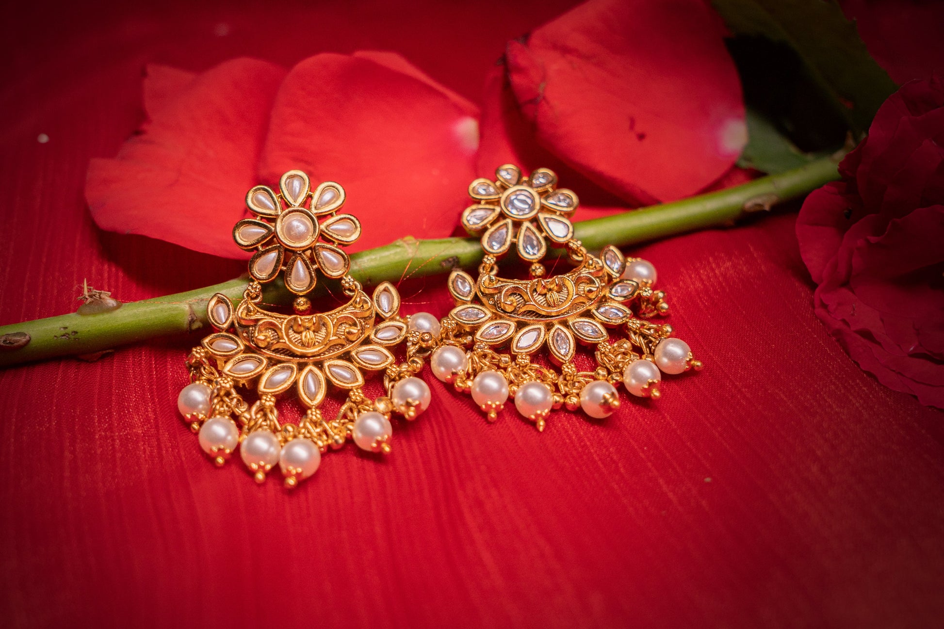 Valor in Bloom Polki Pearl Earrings - ELYSIAN GODDESS