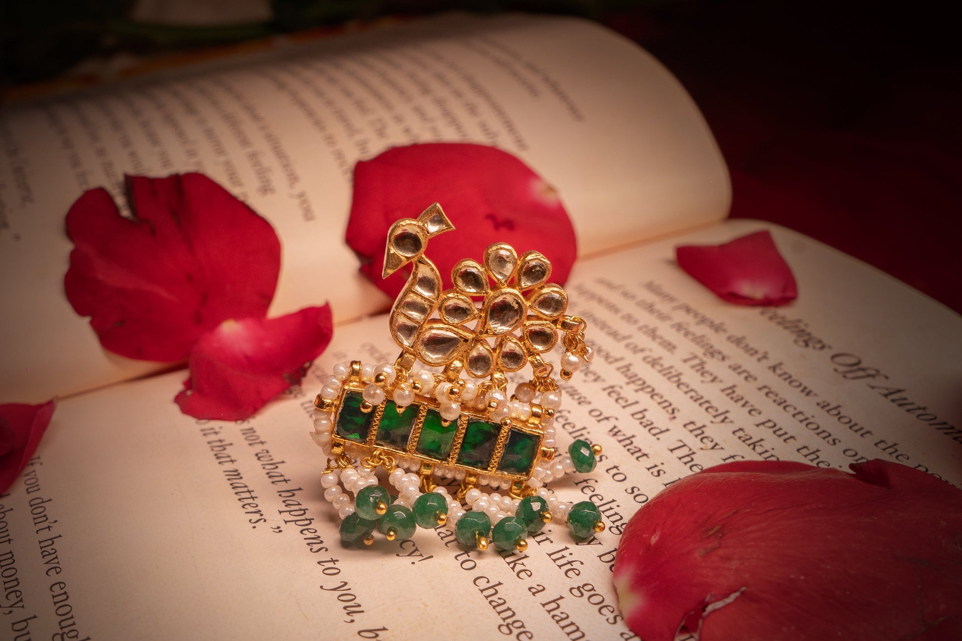 Eternal Padmavati Green Kundan Adjustable Ring - ELYSIAN GODDESS