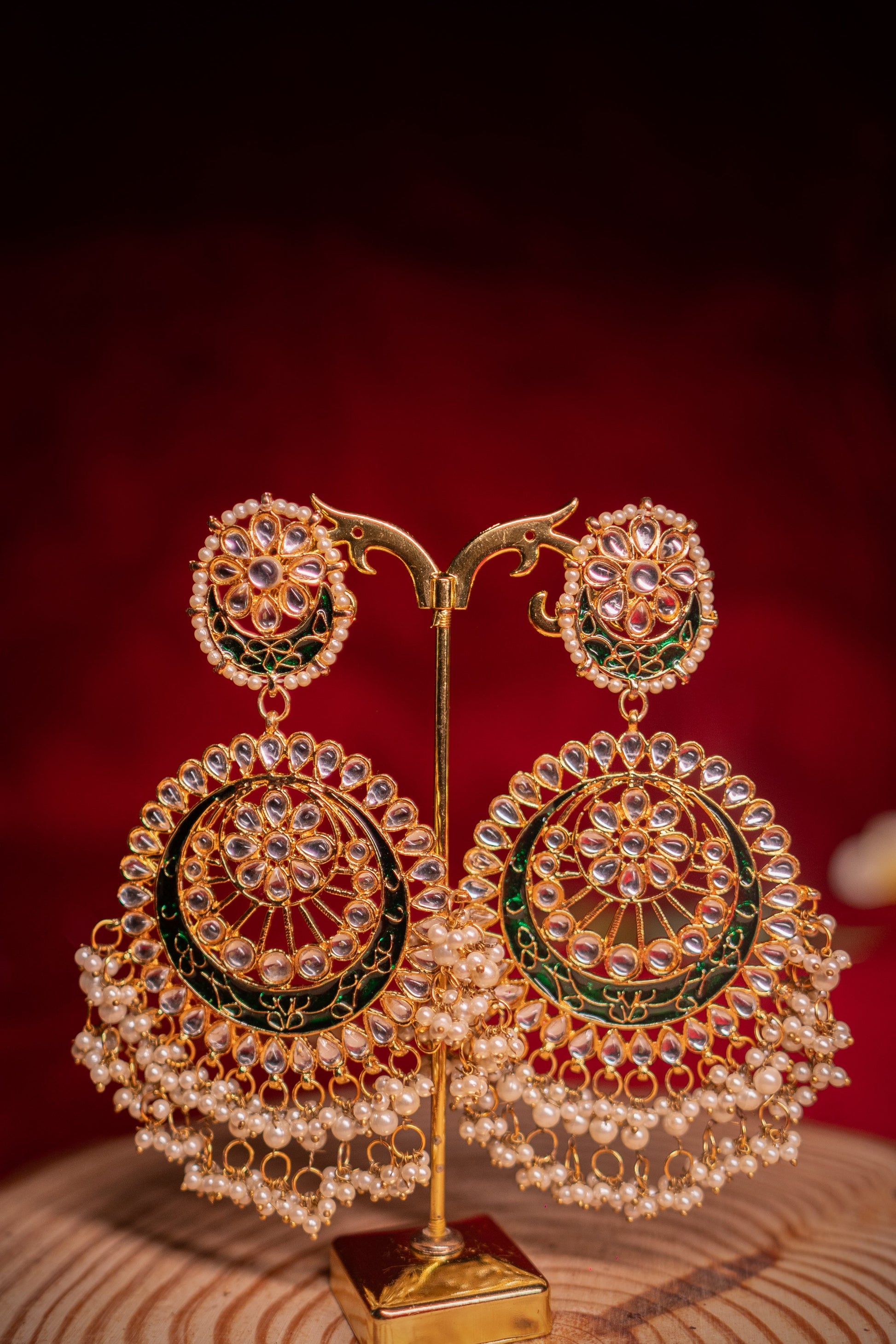Regal Light Kundan Green Earrings - ELYSIAN GODDESS
