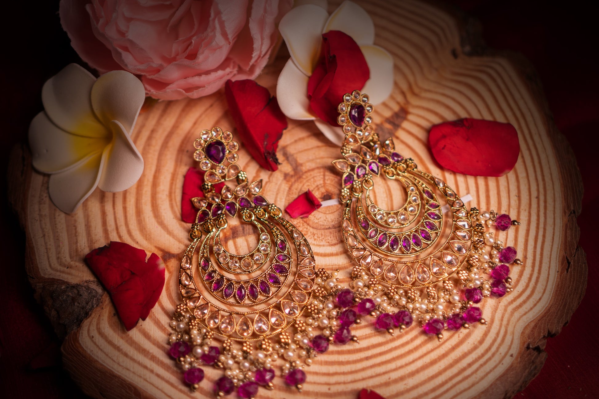 Serene Brilliance Purple Polki Earrings - ELYSIAN GODDESS