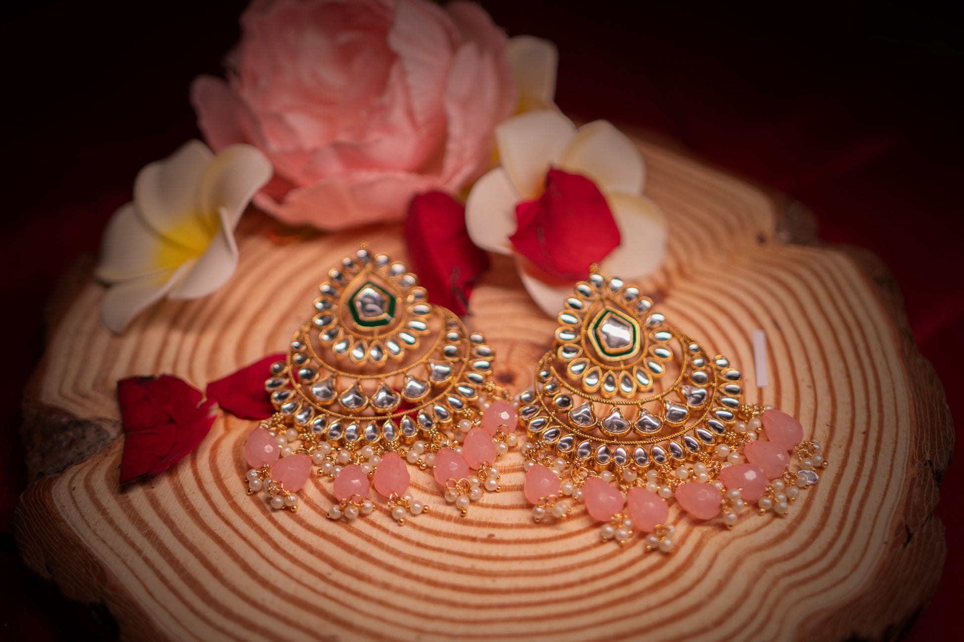 Glimmering Petals Pink Kundan Earrings - ELYSIAN GODDESS