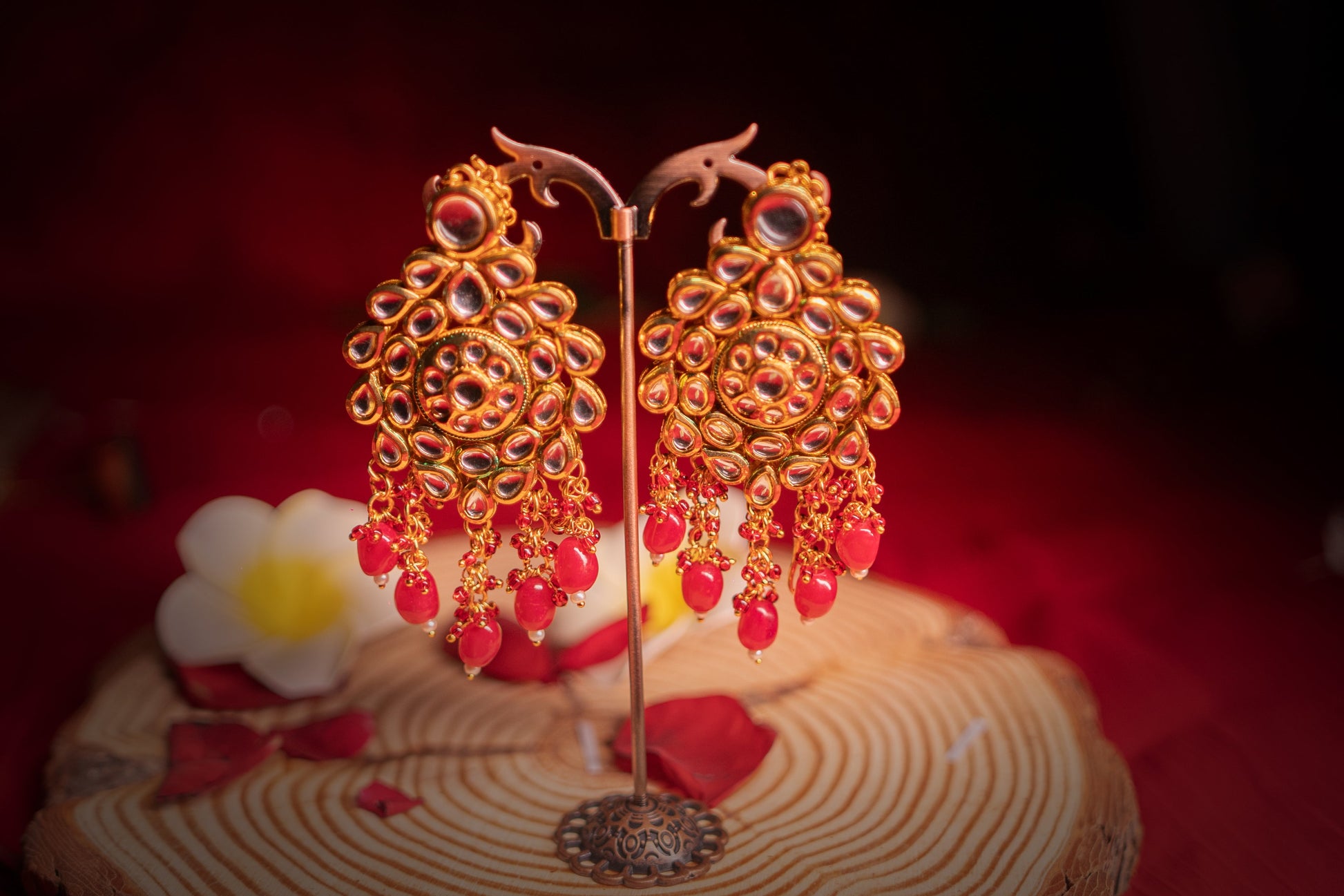 Jewel of the Moon Red Kundan Earrings - ELYSIAN GODDESS
