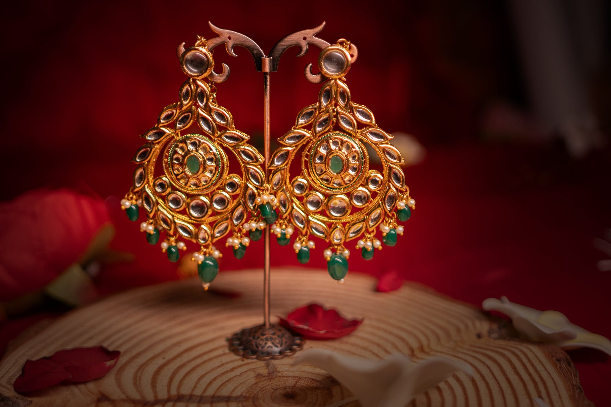 Royal Enchantment Green Kundan Earrings - ELYSIAN GODDESS