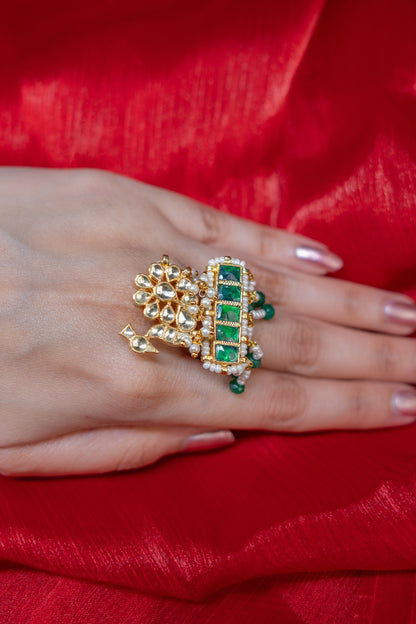 Eternal Padmavati Green Kundan Adjustable Ring