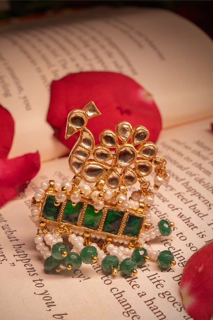 Eternal Padmavati Green Kundan Adjustable Ring