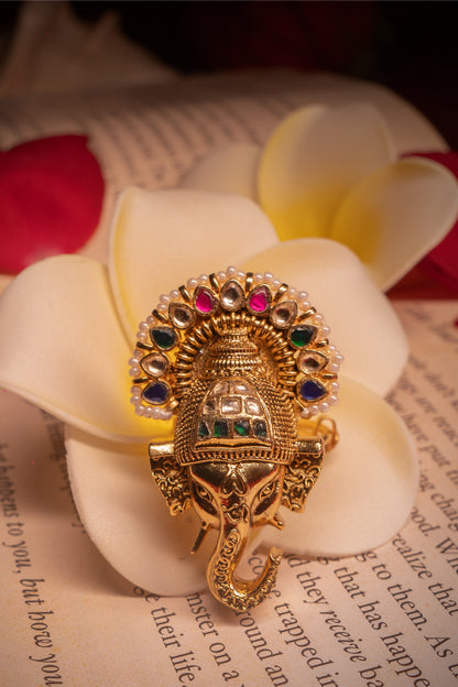 Regal Charm Ganesha Polki Adustable Ring