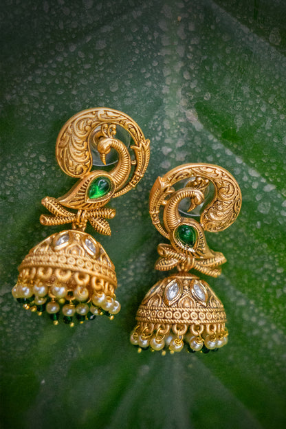 Peacock Padmavati Golden Earrings