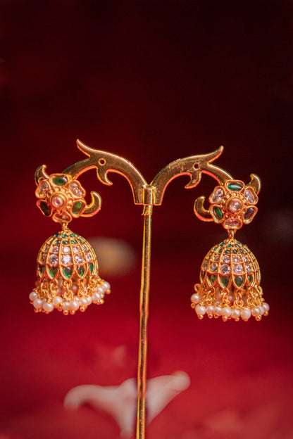 Gilded Green Padmavati Kundan Earrings